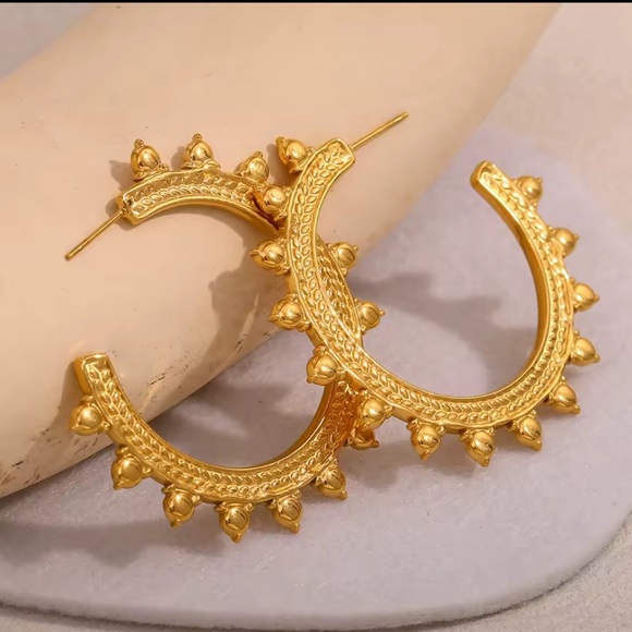 18K Gold Sunburst Hoop Earrings, stainless steel 316L, waterproof - Picture 8 of 8